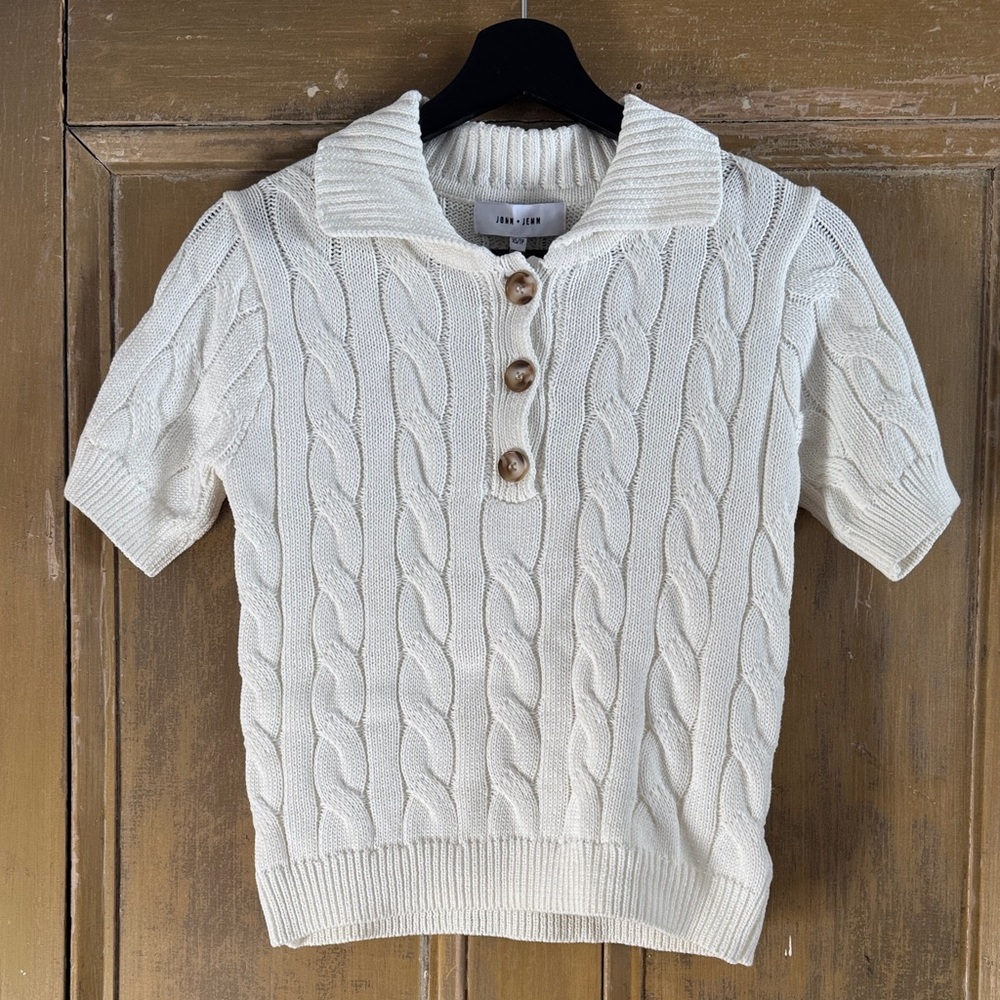 John and Jenn Cable Knit Polo Sweater